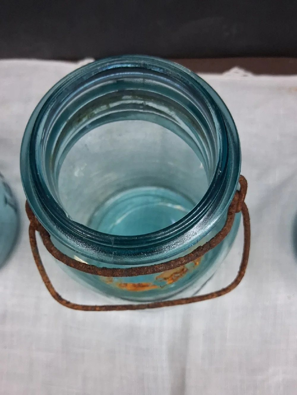(A)Vintage‎ Ball Ideal aqua blue glass canning jars with wire bail closures(3)